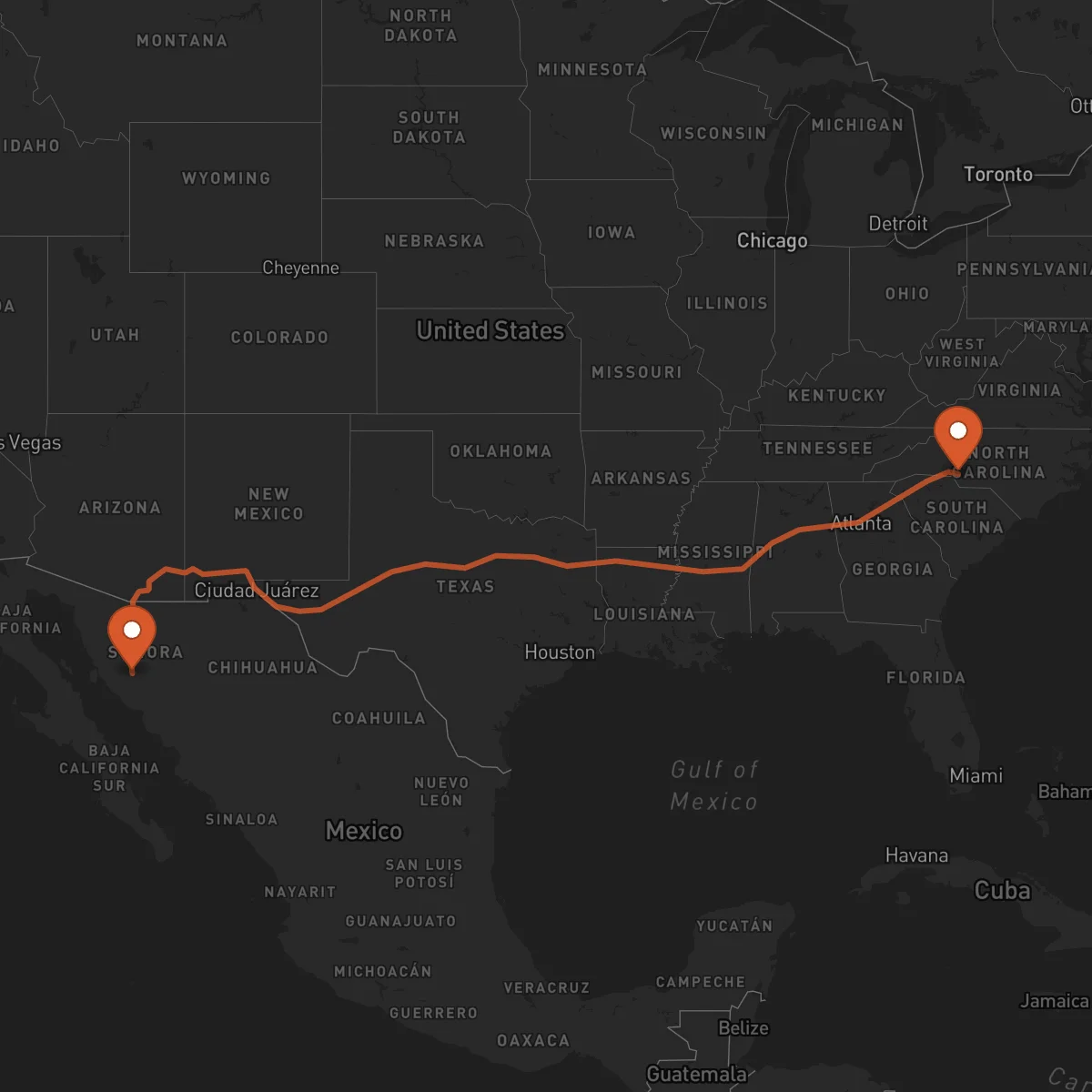 Ruta Hermosillo - Charlotte