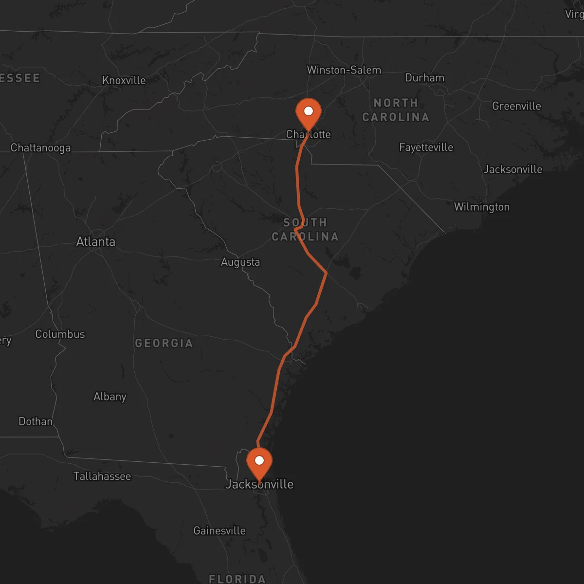 Ruta Jacksonville - Charlotte