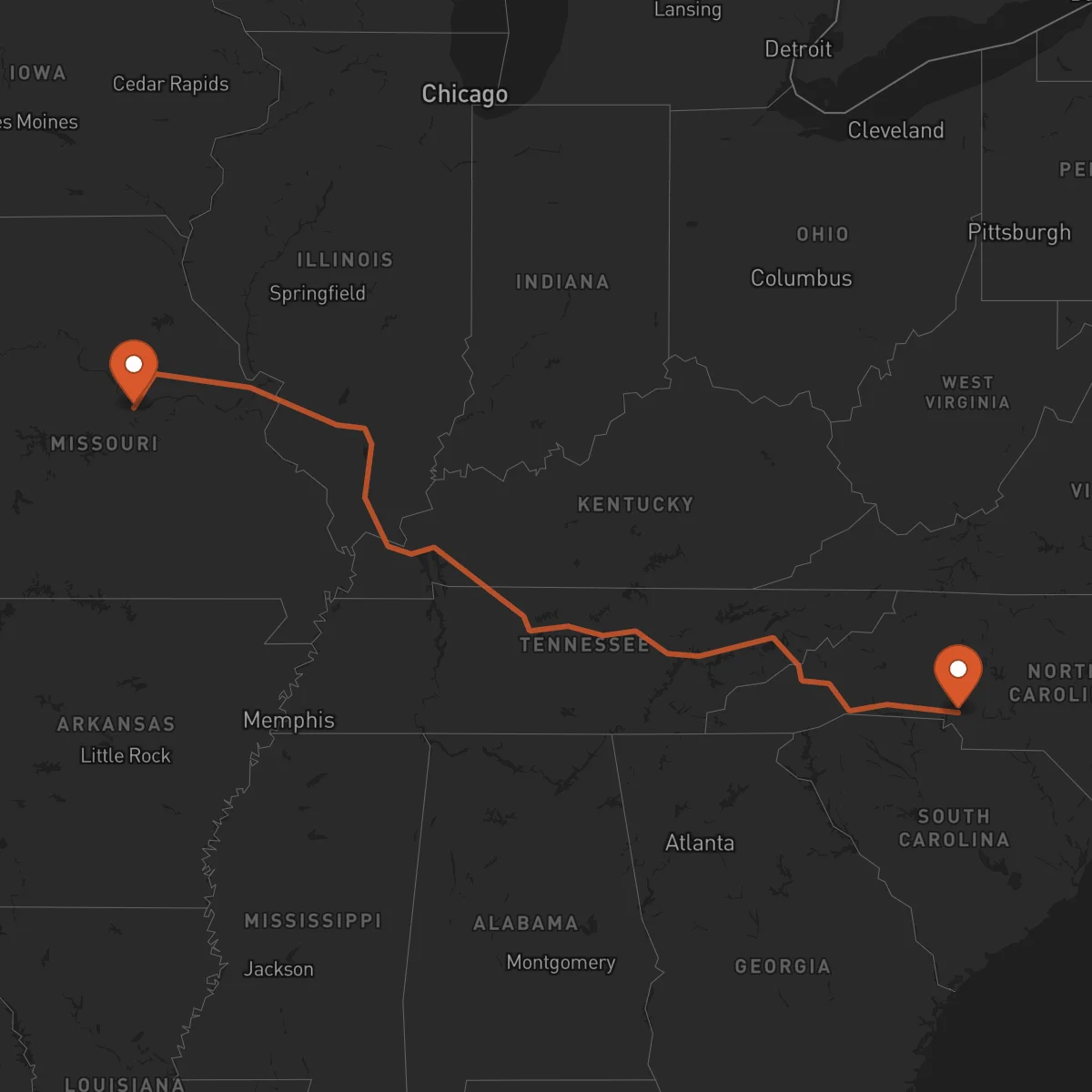 Ruta Jefferson City - Charlotte