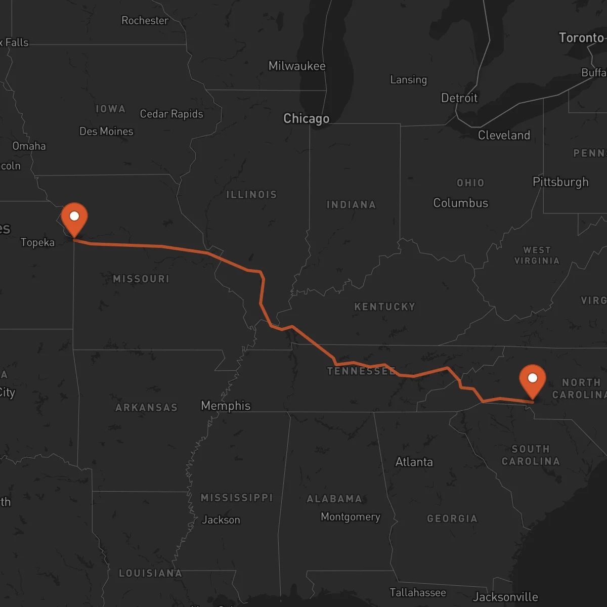 Ruta Kansas City - Charlotte