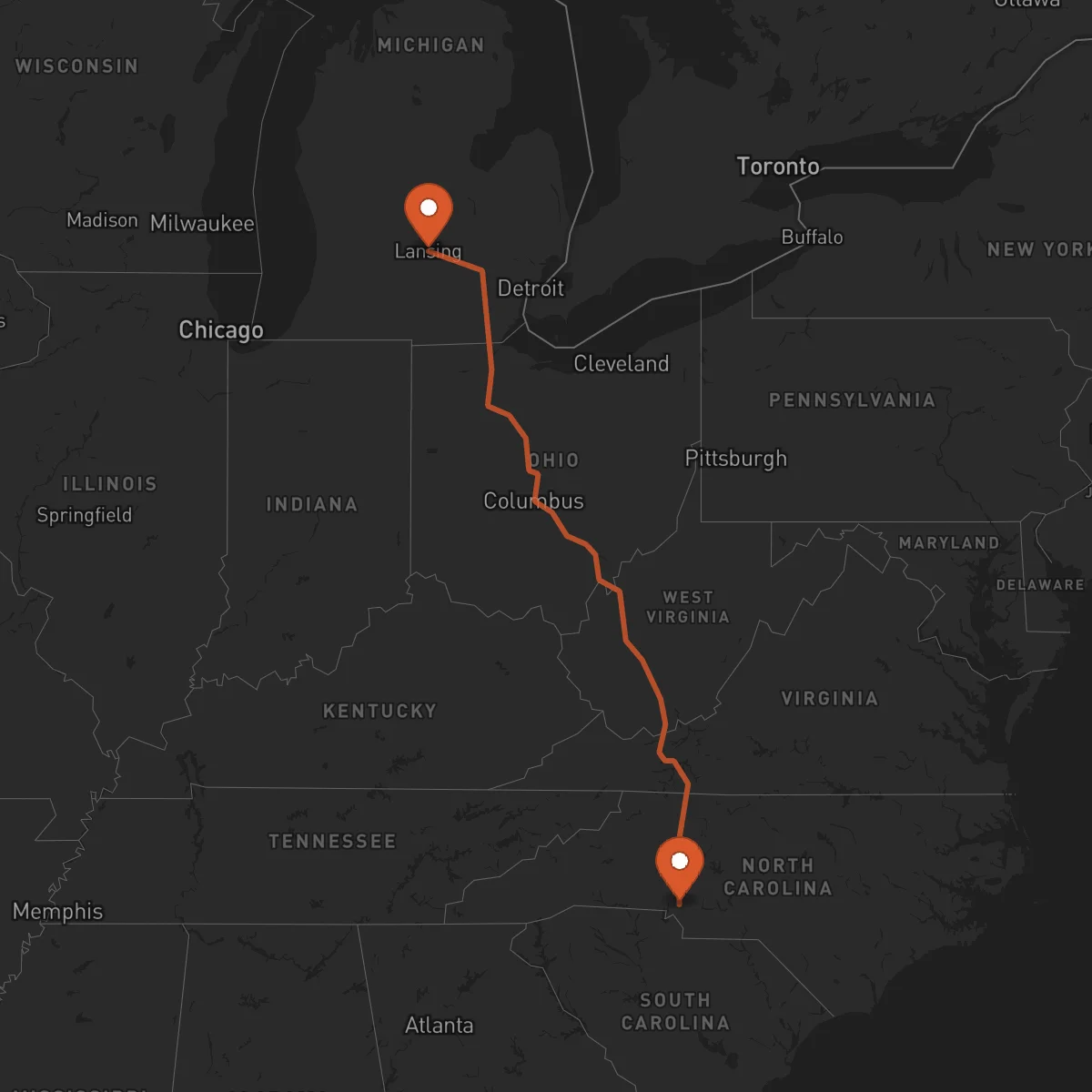 Ruta Lansing - Charlotte