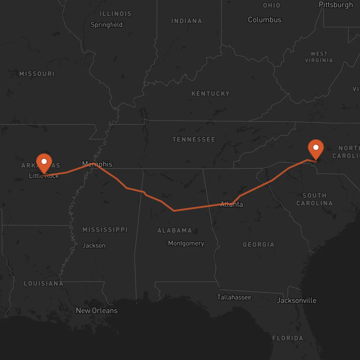 Ruta Little Rock - Charlotte
