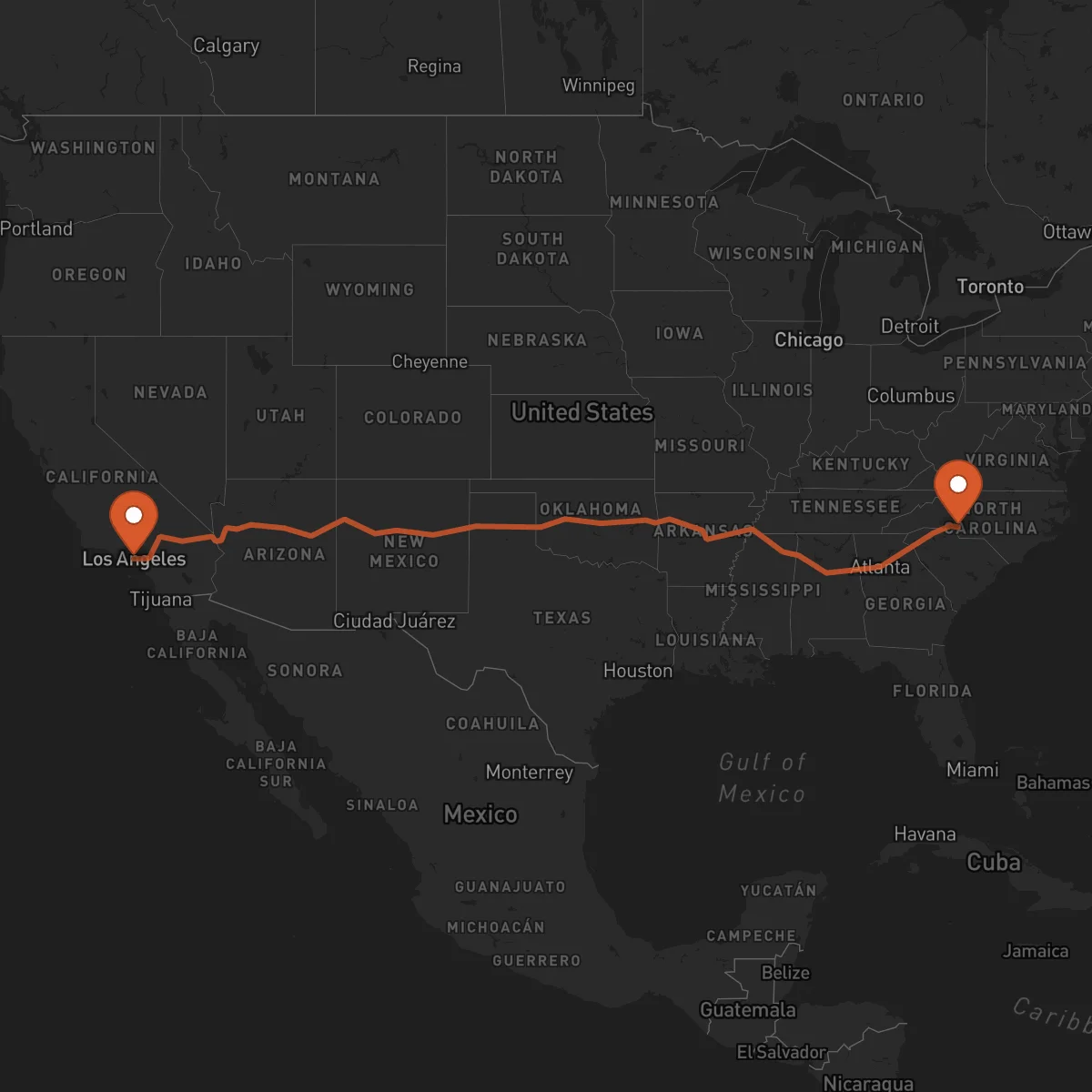 Ruta Los Angeles - Charlotte