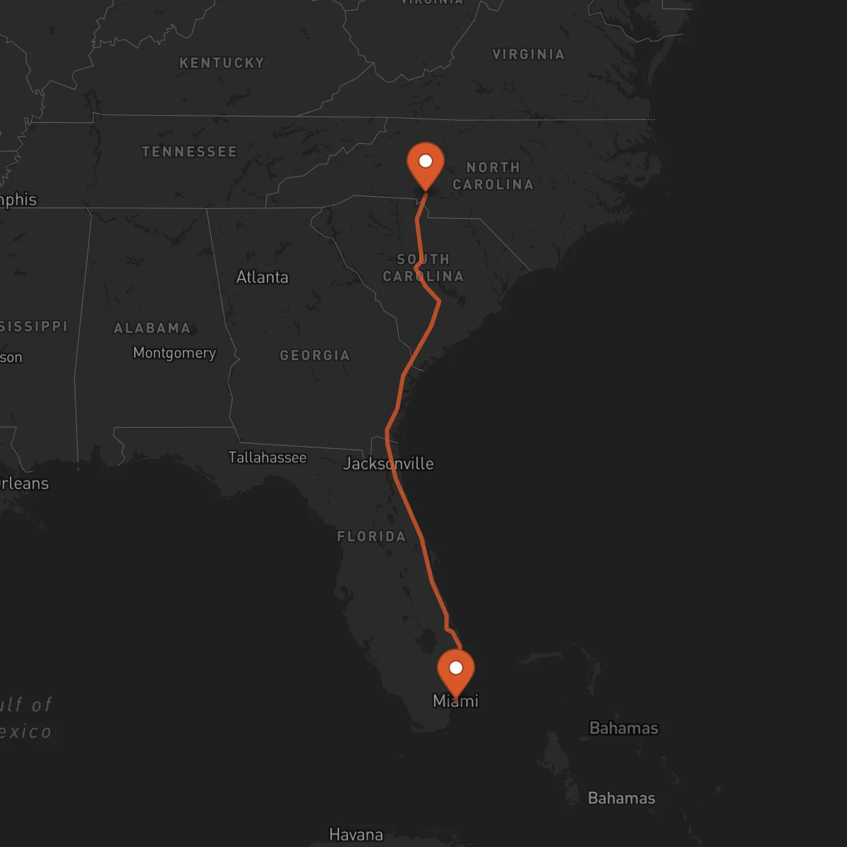 Ruta Miami - Charlotte
