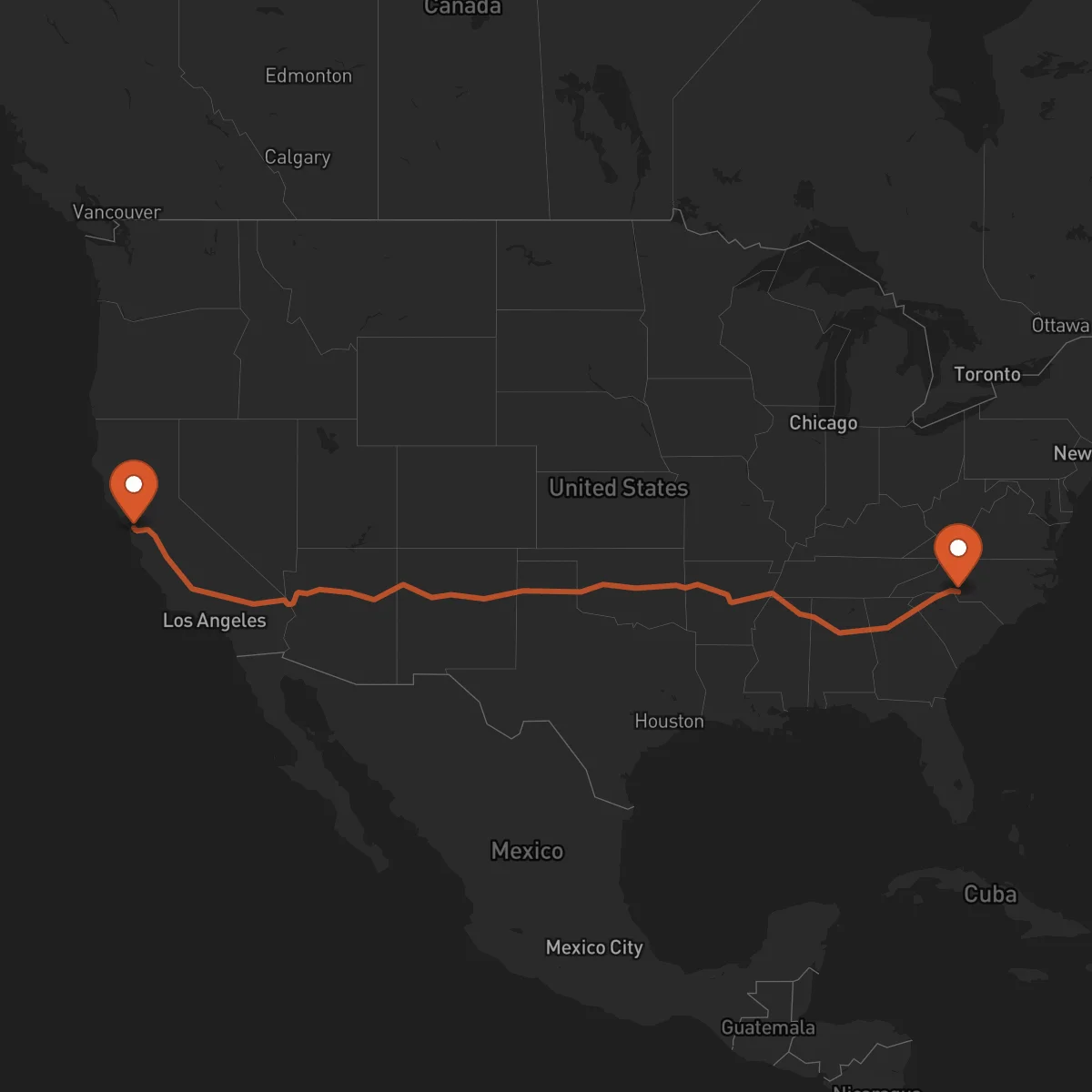 Ruta Oakland - Charlotte