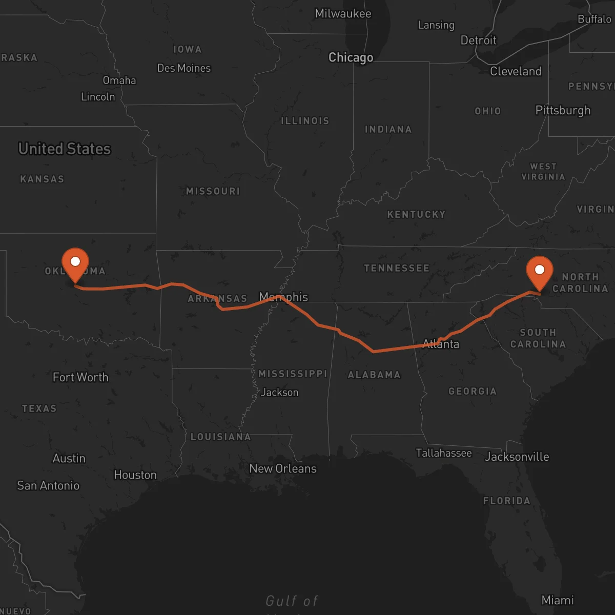 Ruta Oklahoma City - Charlotte