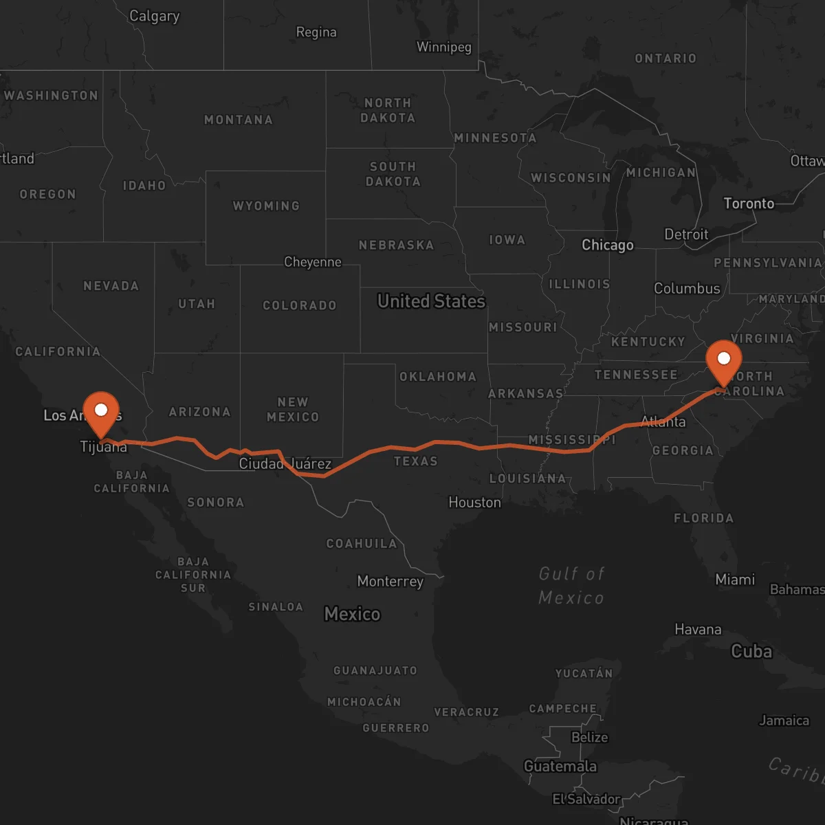Ruta San Diego - Charlotte