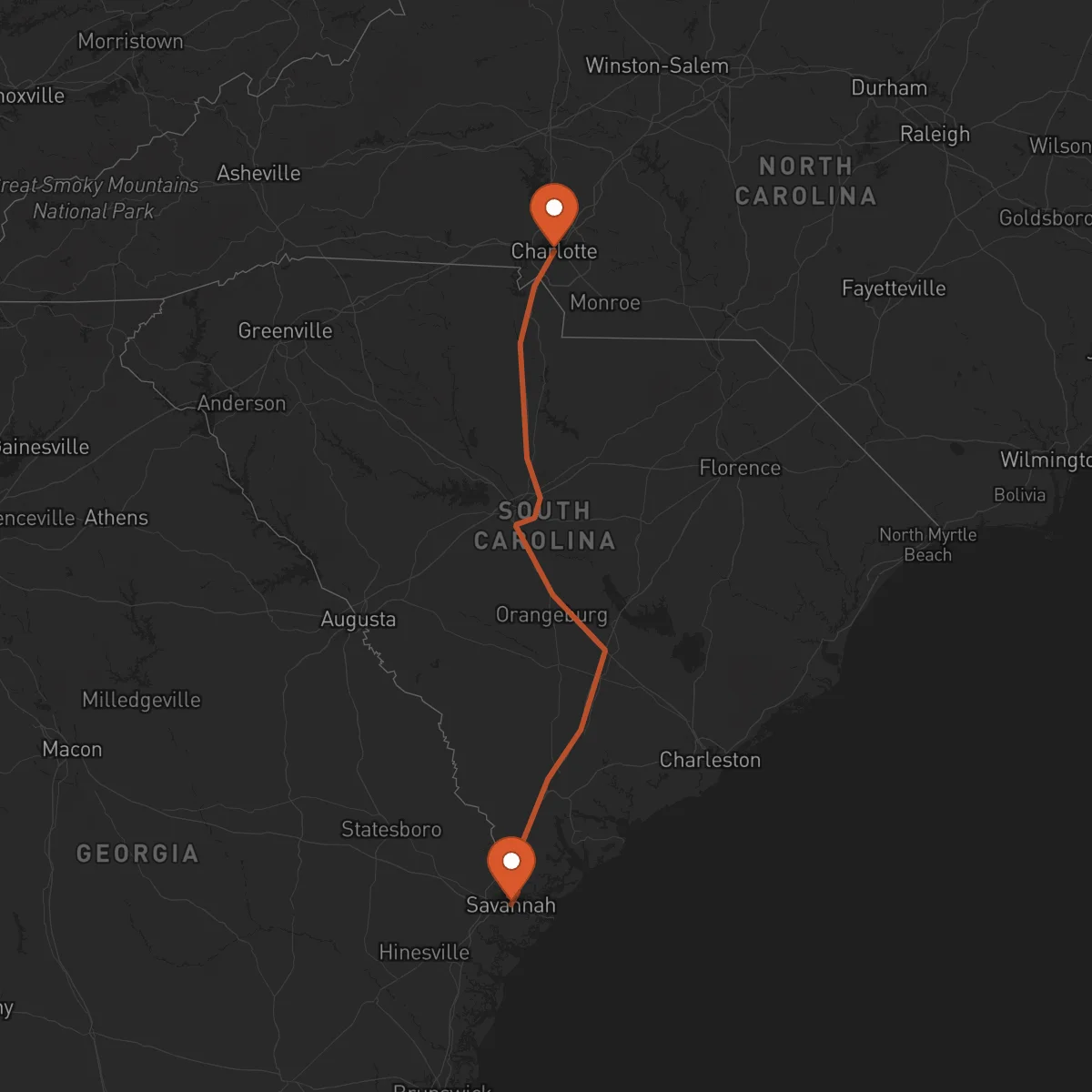 Ruta Savannah - Charlotte