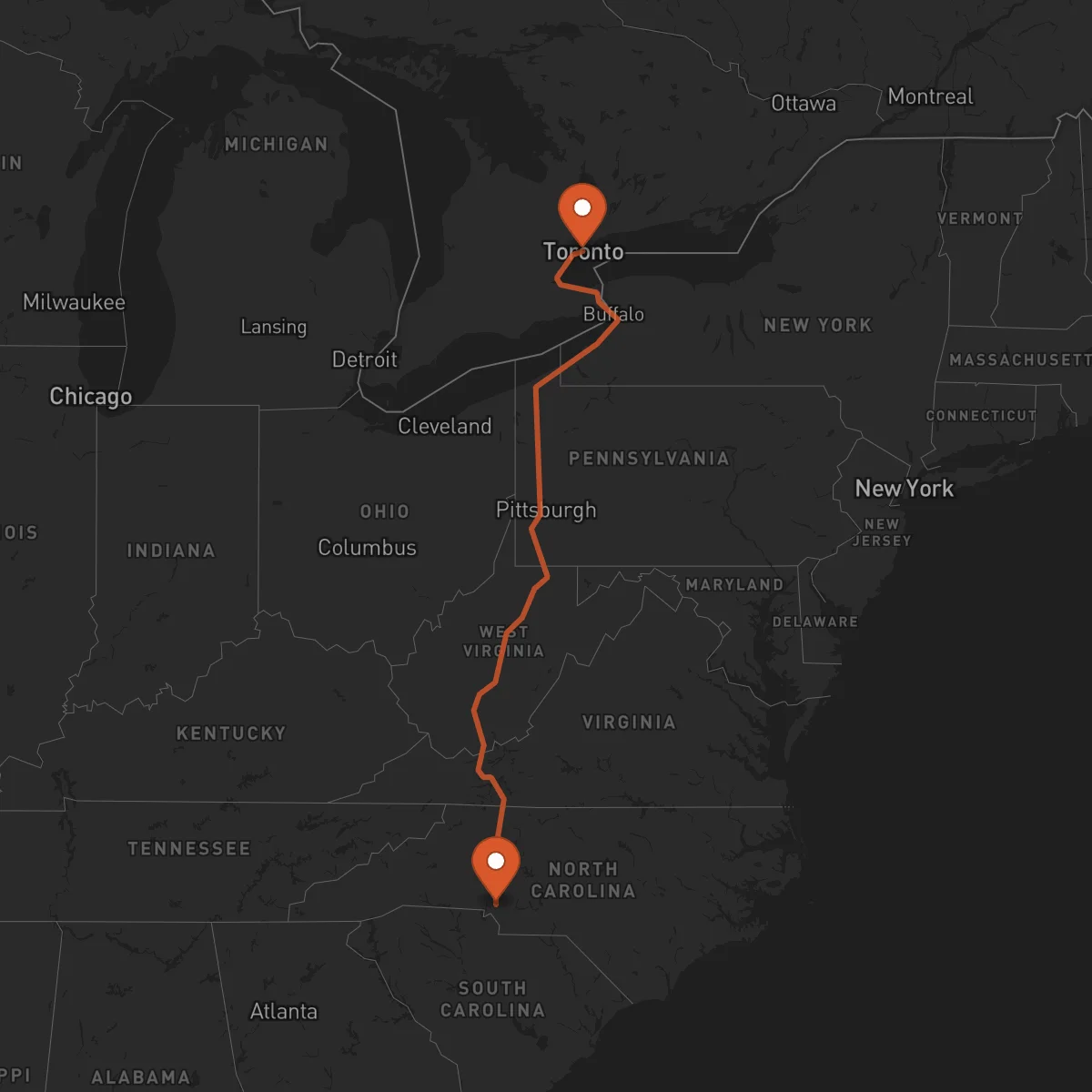 Ruta Toronto - Charlotte