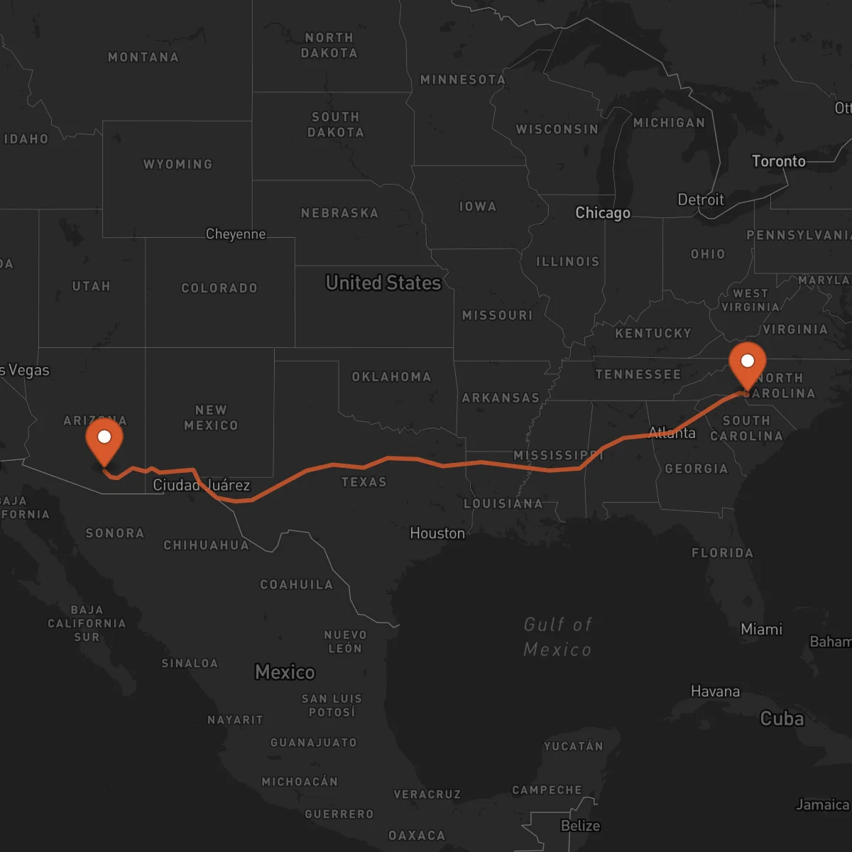 Ruta Tucson - Charlotte