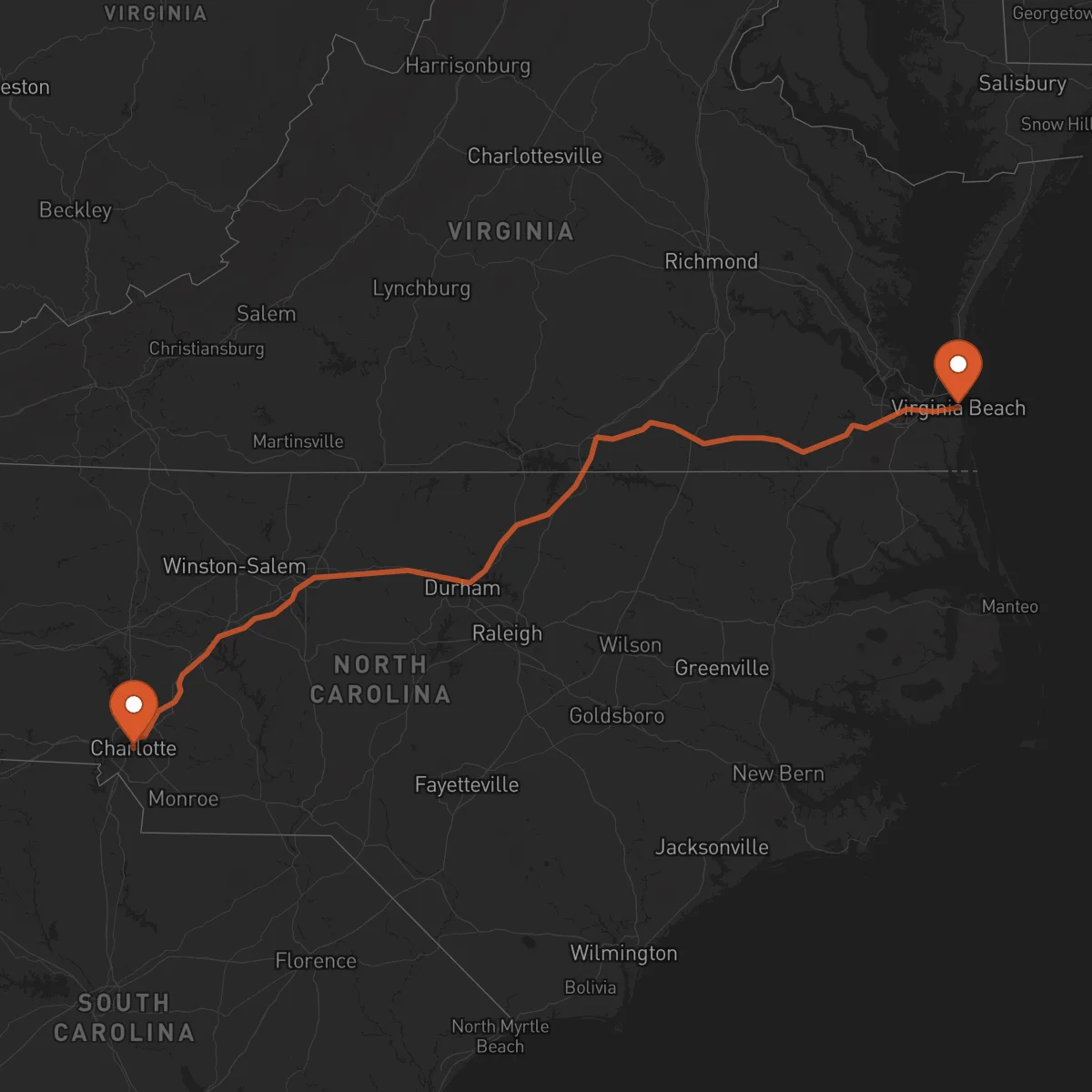 Ruta Virginia Beach - Charlotte