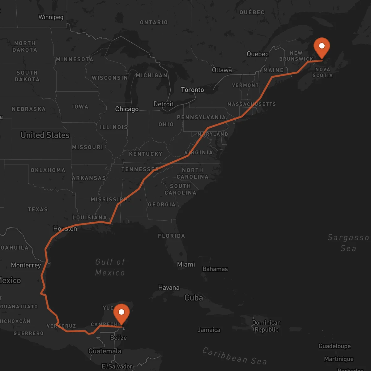 Ruta Charlottetown - Chetumal
