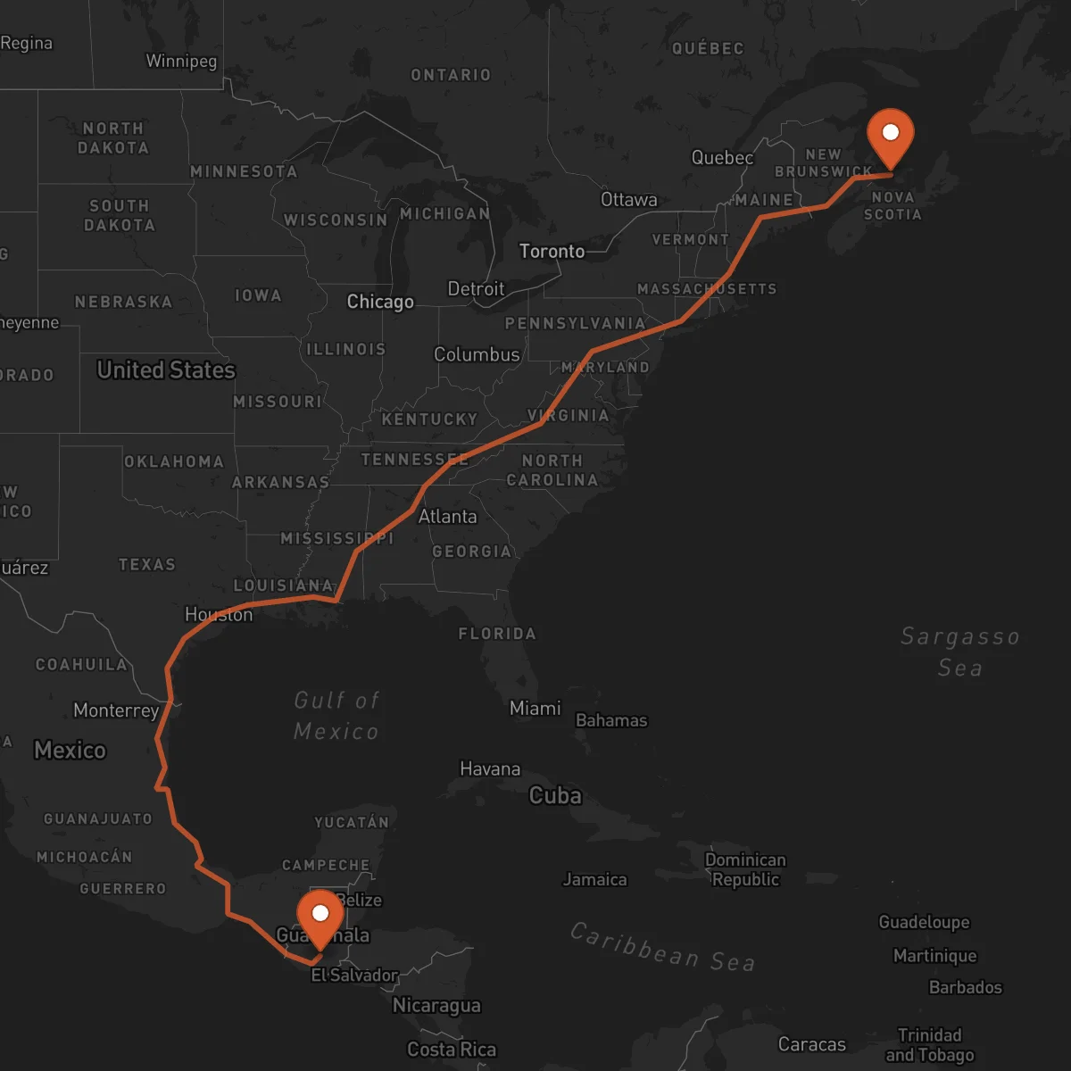 Ruta Charlottetown - Ciudad de Guatemala