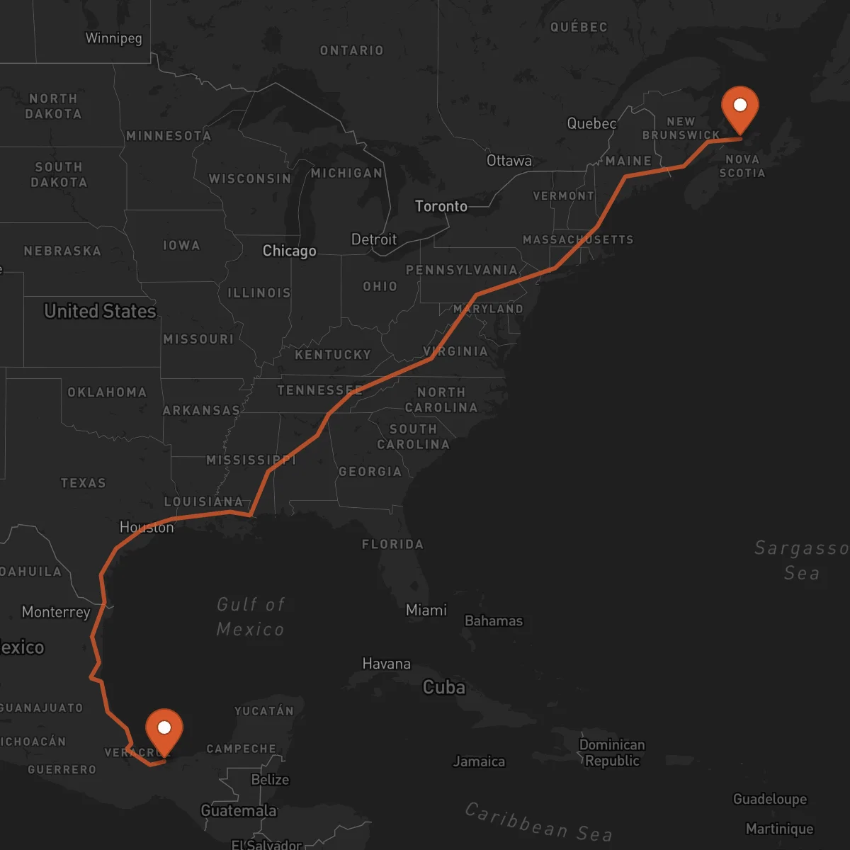 Ruta Charlottetown - Coatzacoalcos