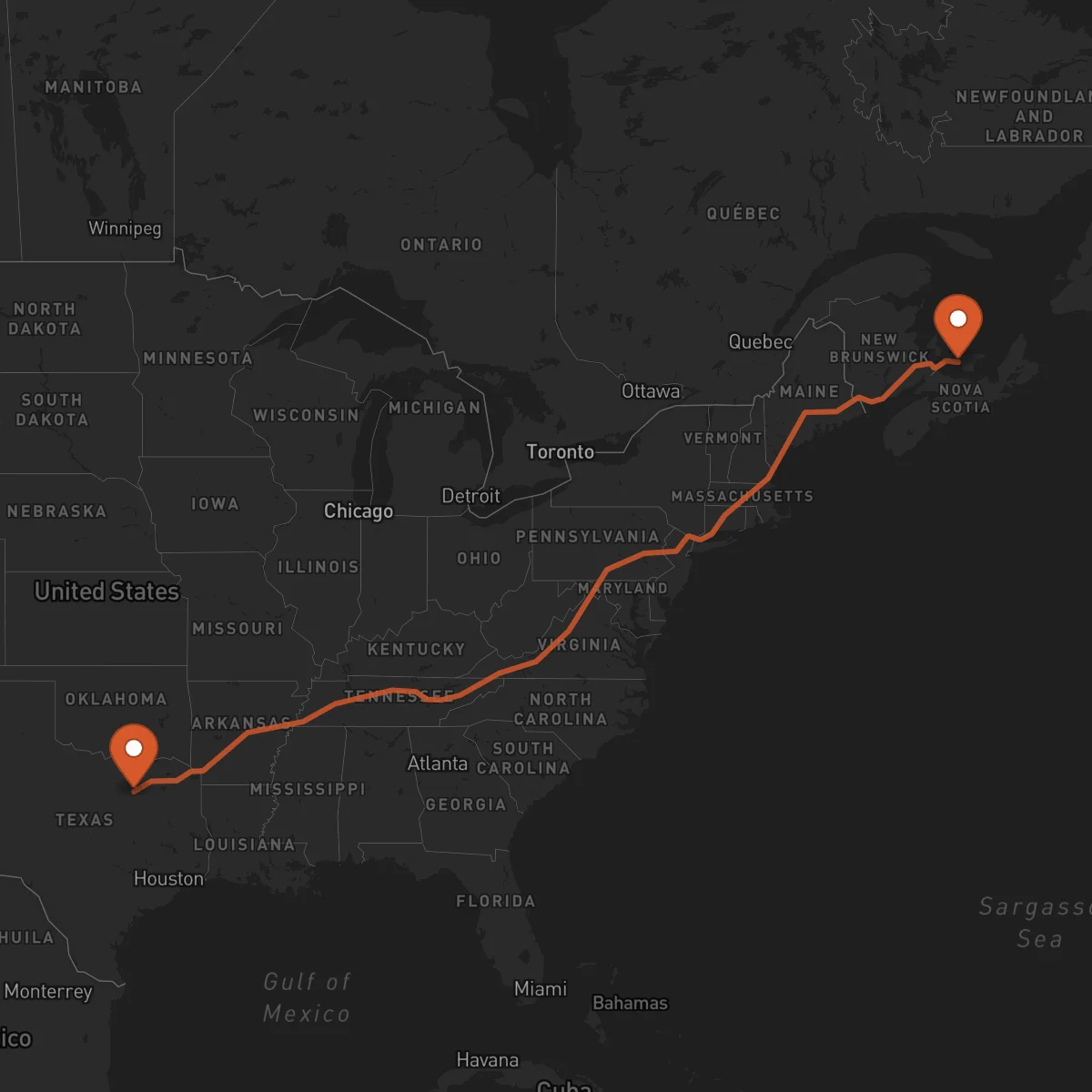Ruta Charlottetown - Dallas