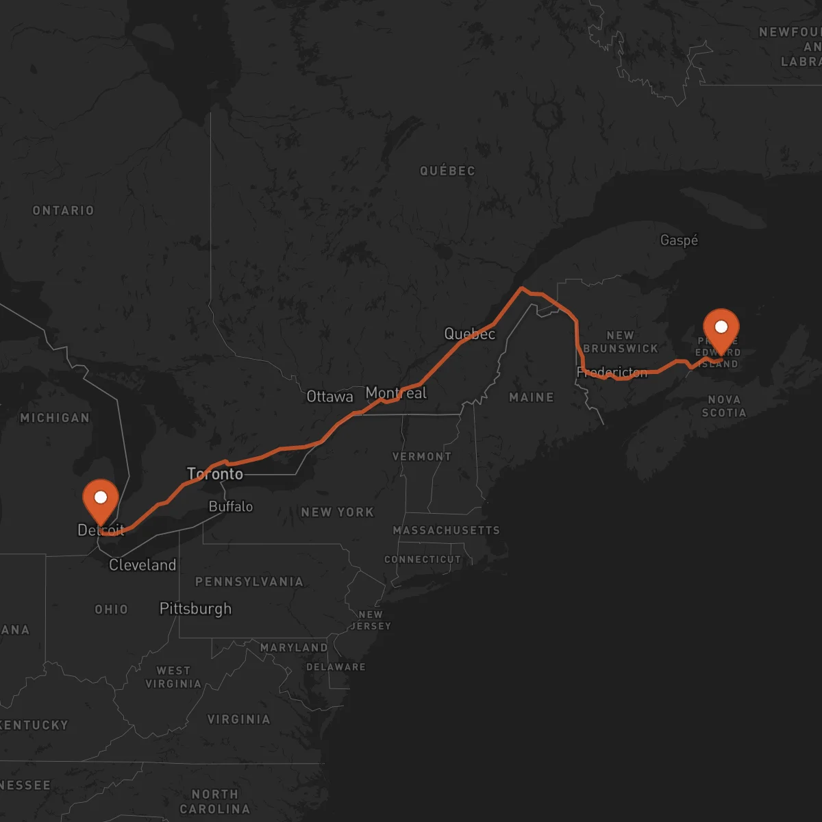 Ruta Charlottetown - Detroit