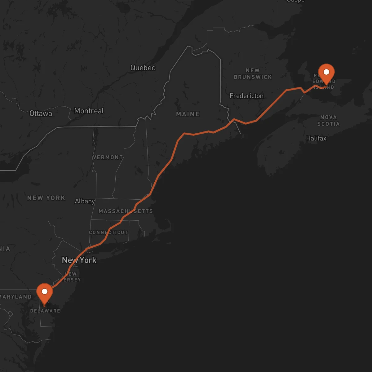 Ruta Charlottetown - Dover