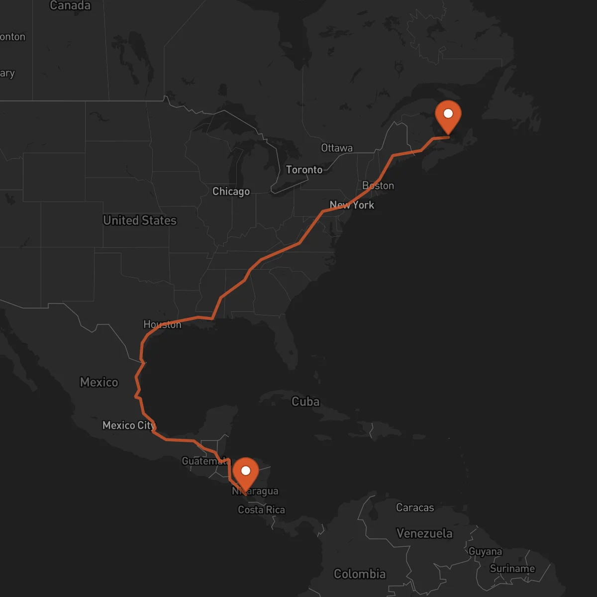 Ruta Charlottetown - Granada