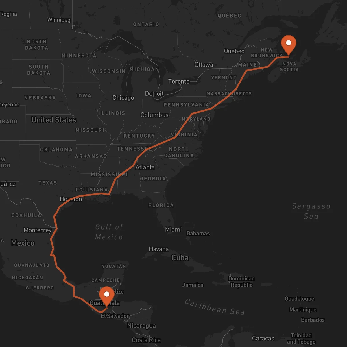 Ruta Charlottetown - Guastatoya