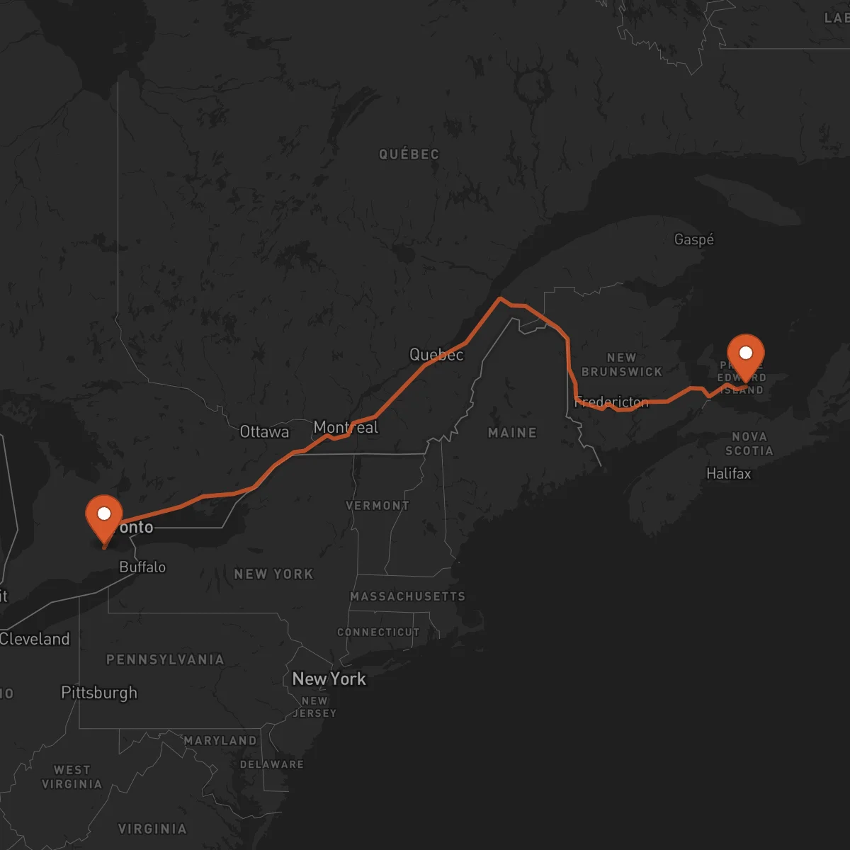 Ruta Charlottetown - Hamilton