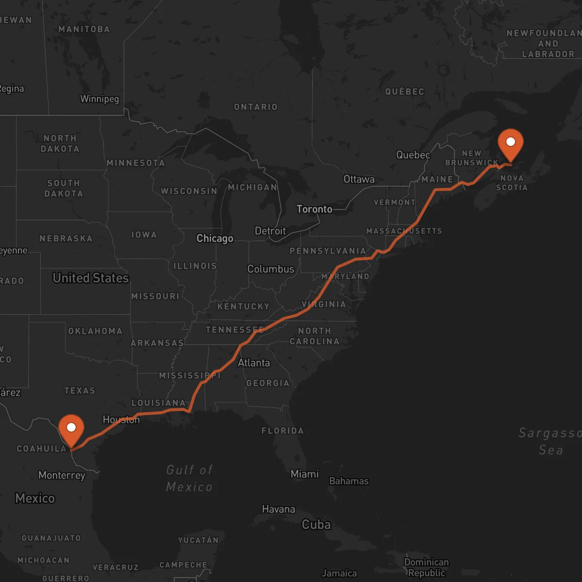 Ruta Charlottetown - Laredo