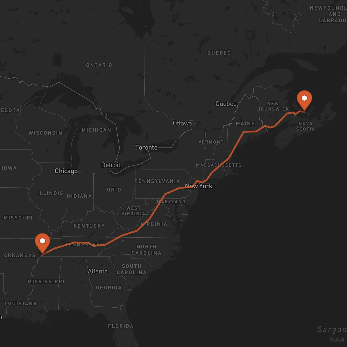 Ruta Charlottetown - Memphis