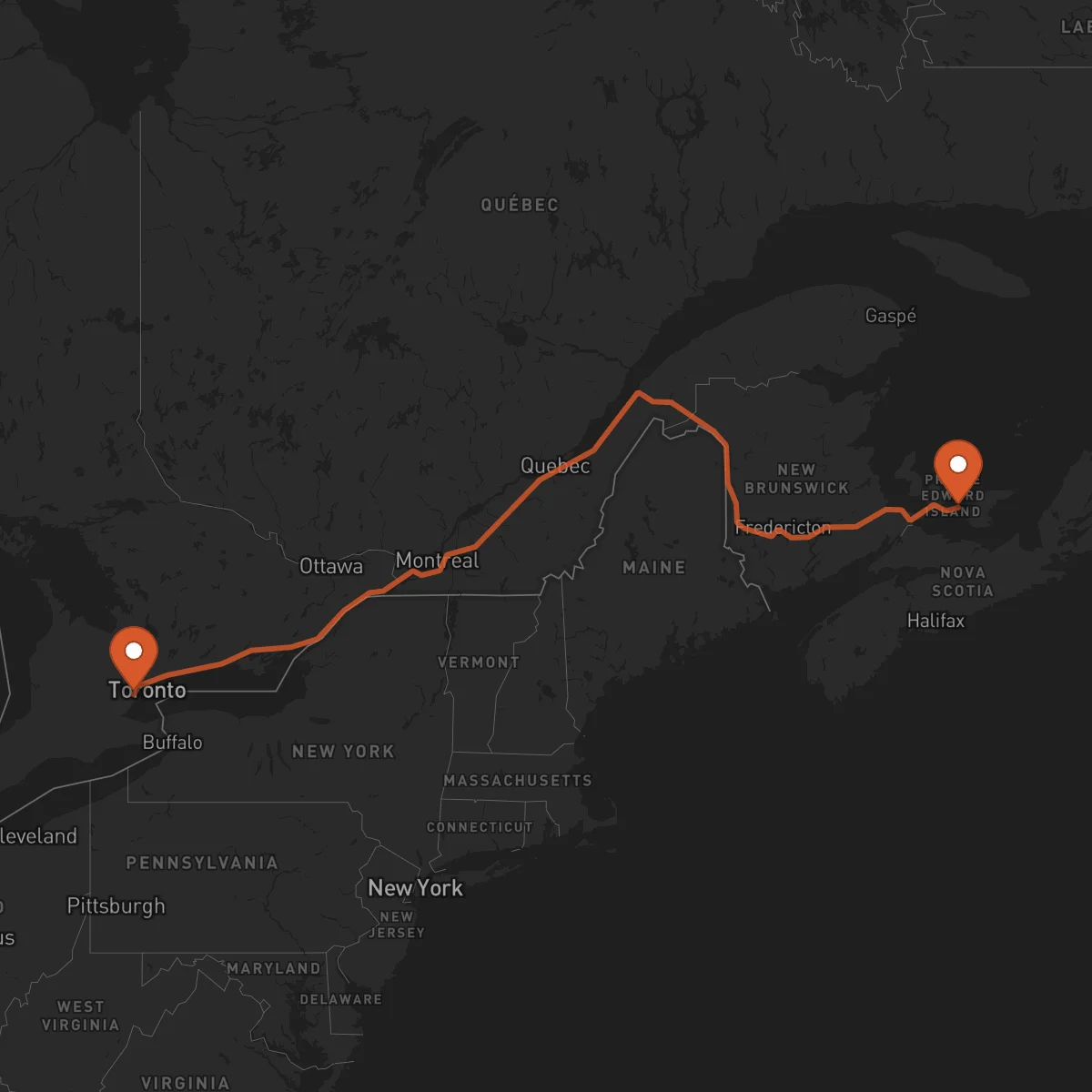Ruta Mississauga - Charlottetown