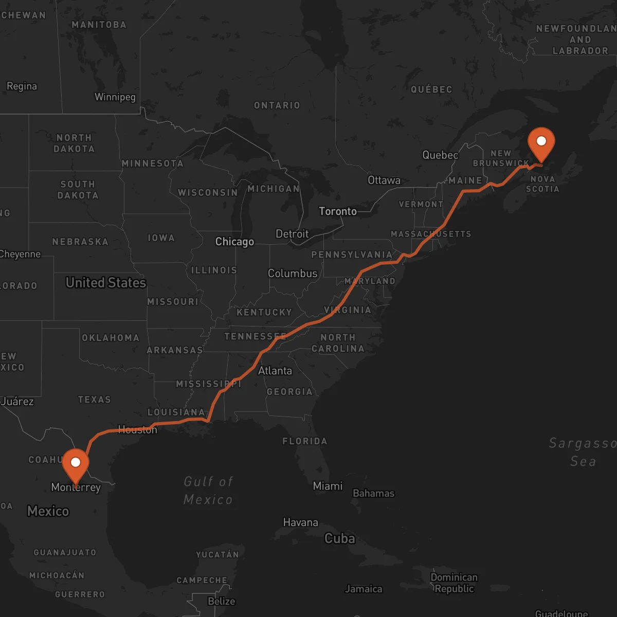 Ruta Charlottetown - Monterrey