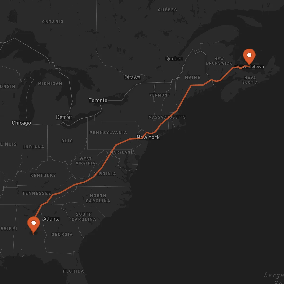Ruta Charlottetown - Montgomery
