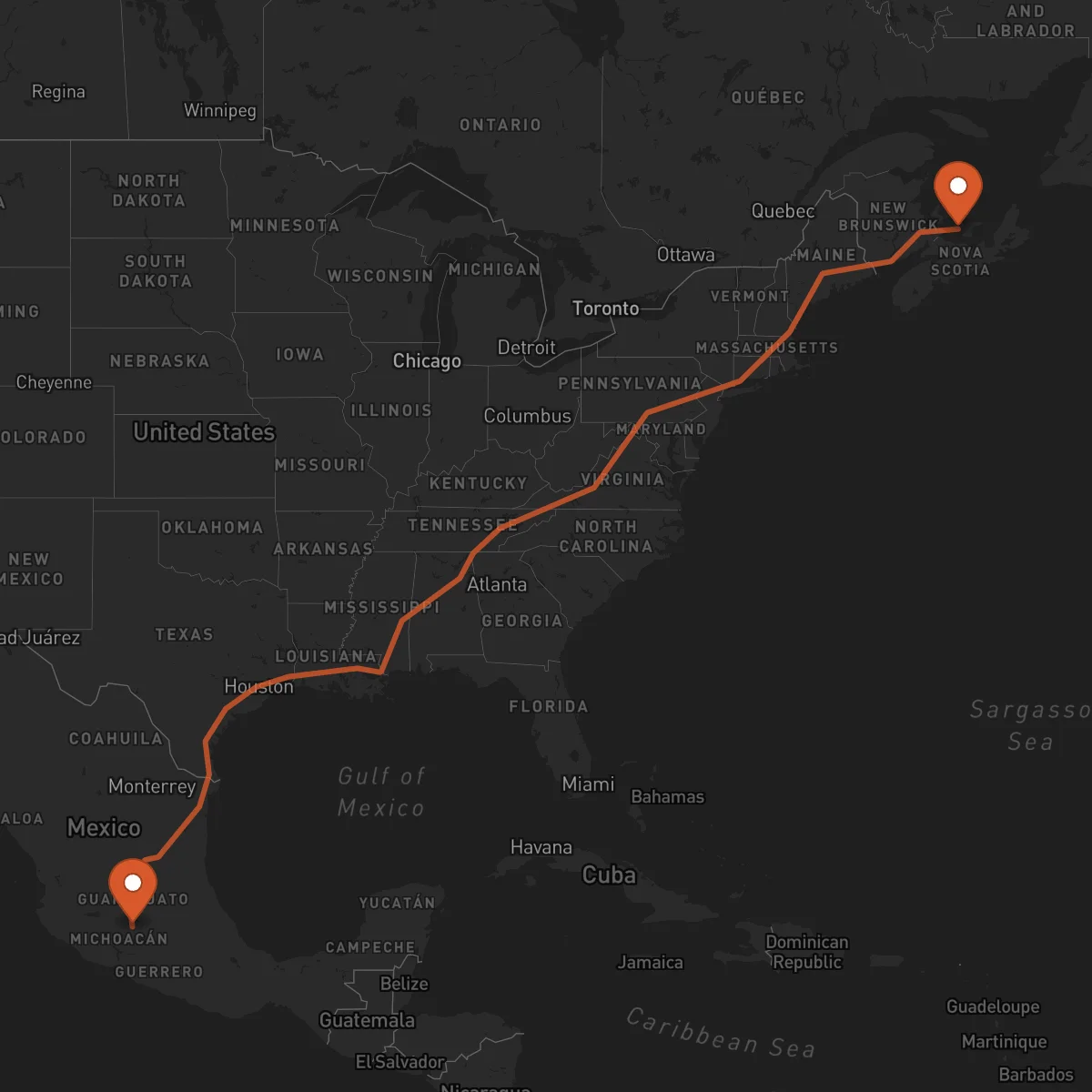 Ruta Charlottetown - Morelia