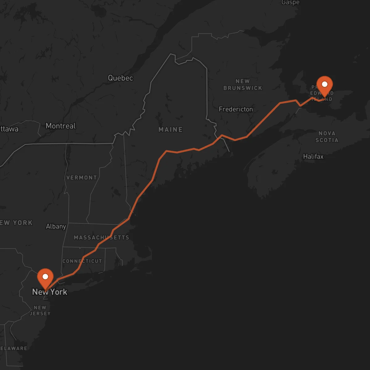 Ruta Newark - Charlottetown