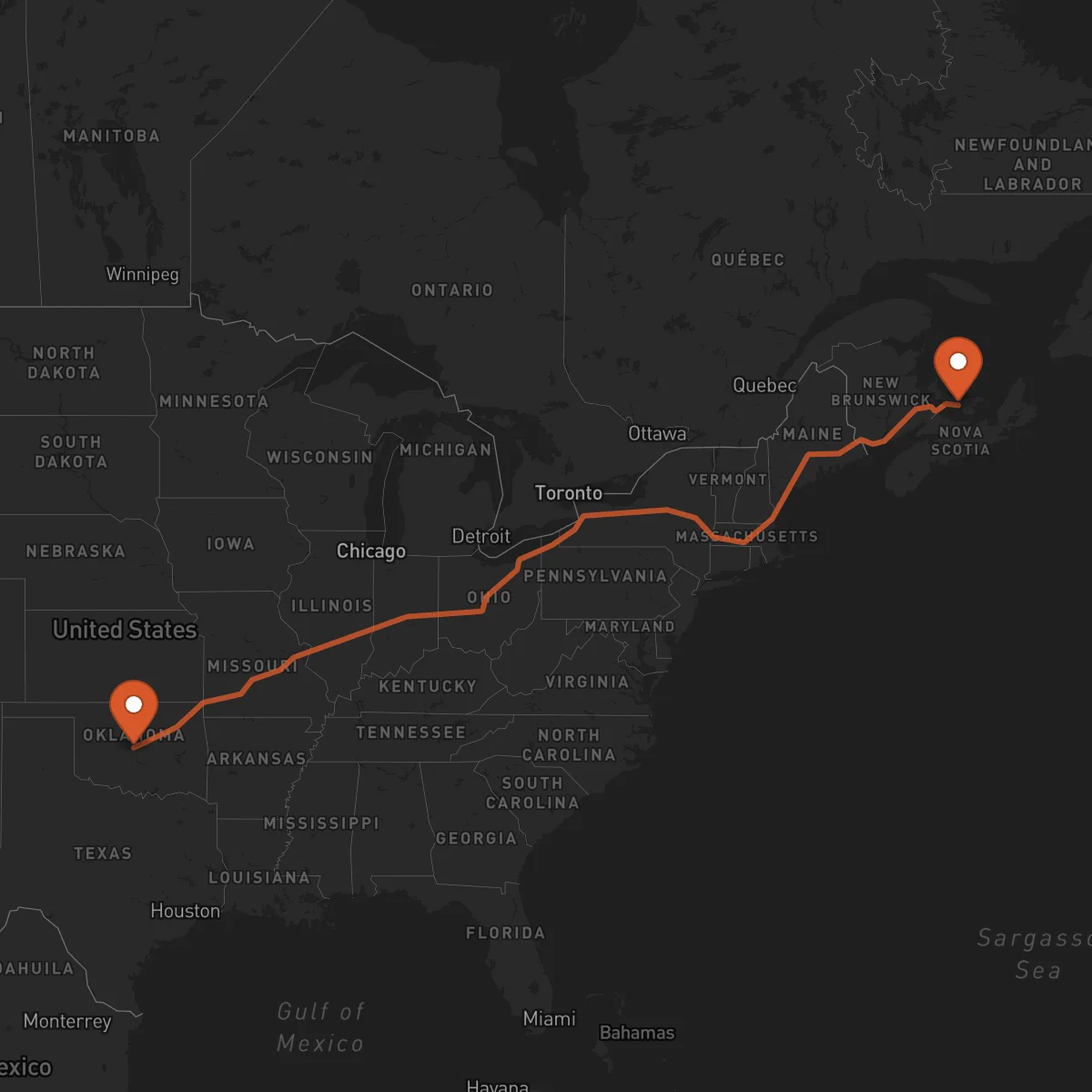 Ruta Oklahoma City - Charlottetown
