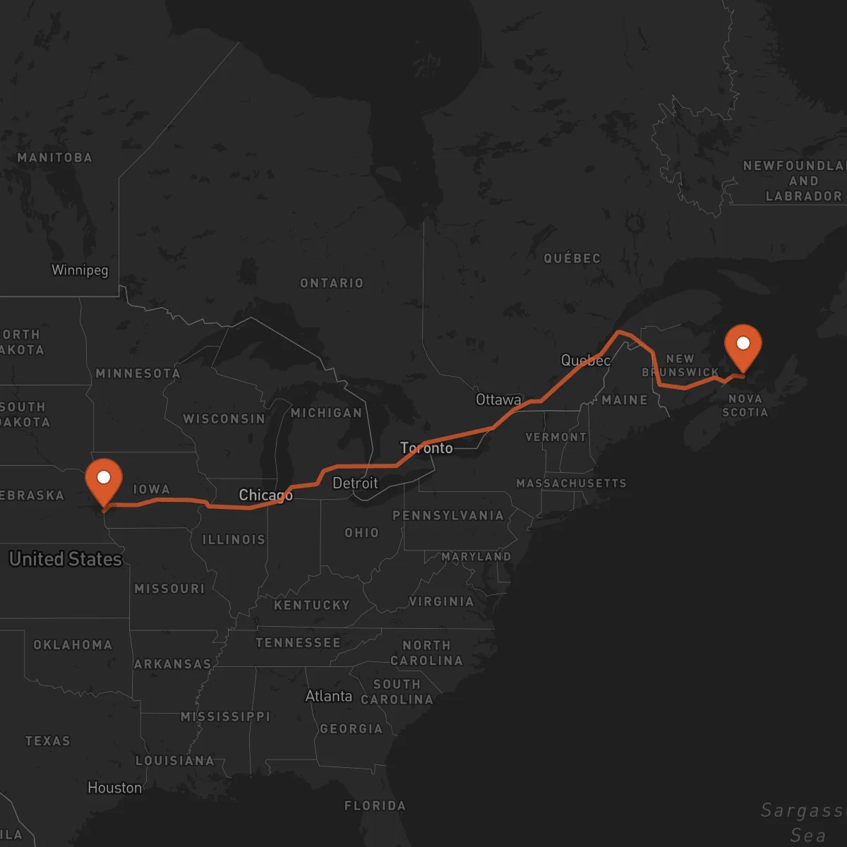 Ruta Charlottetown - Omaha
