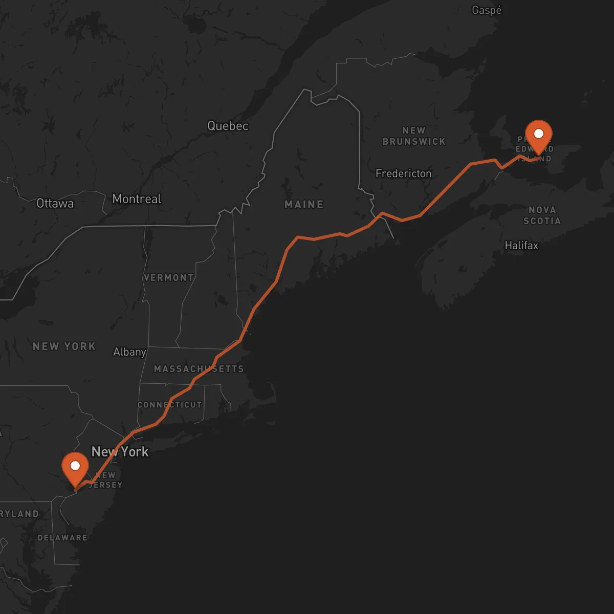 Ruta Charlottetown - Philadelphia