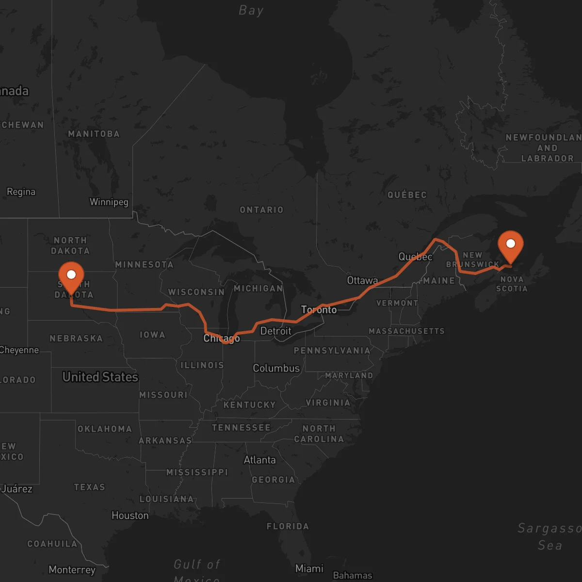 Ruta Charlottetown - Pierre