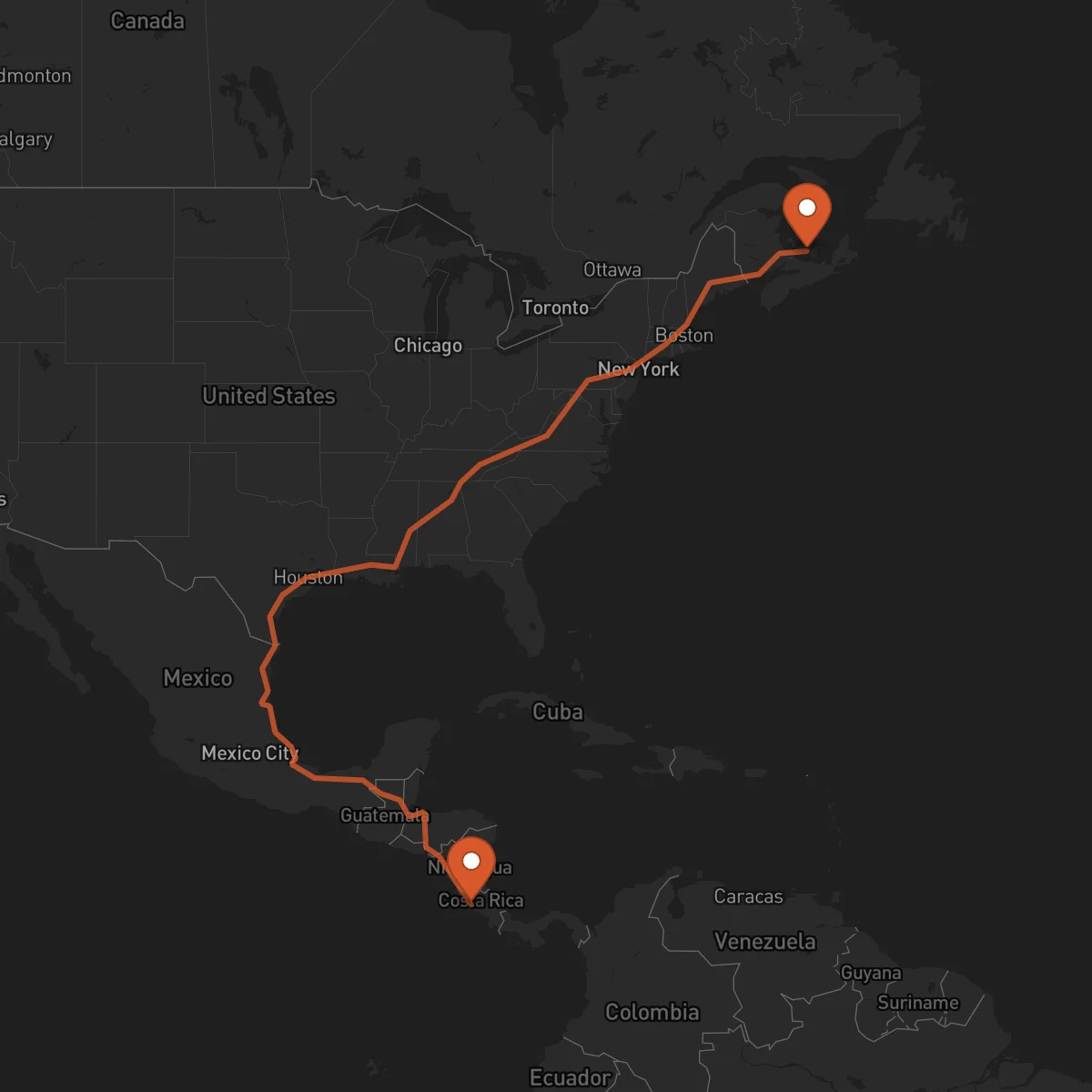 Ruta Charlottetown - Puntarenas