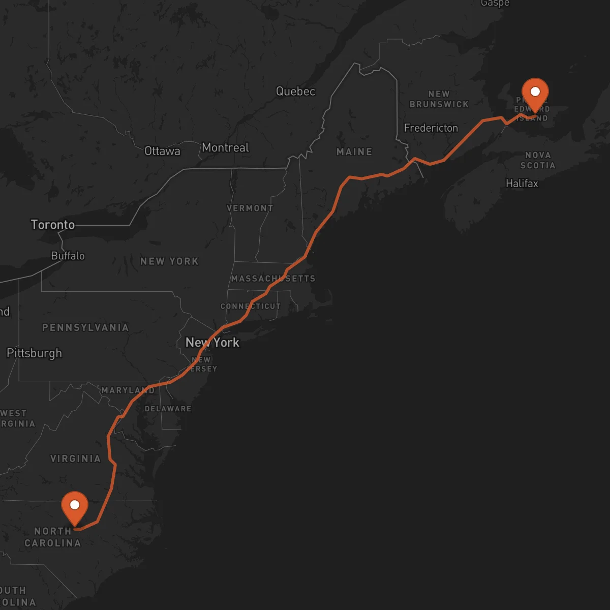 Ruta Raleigh - Charlottetown
