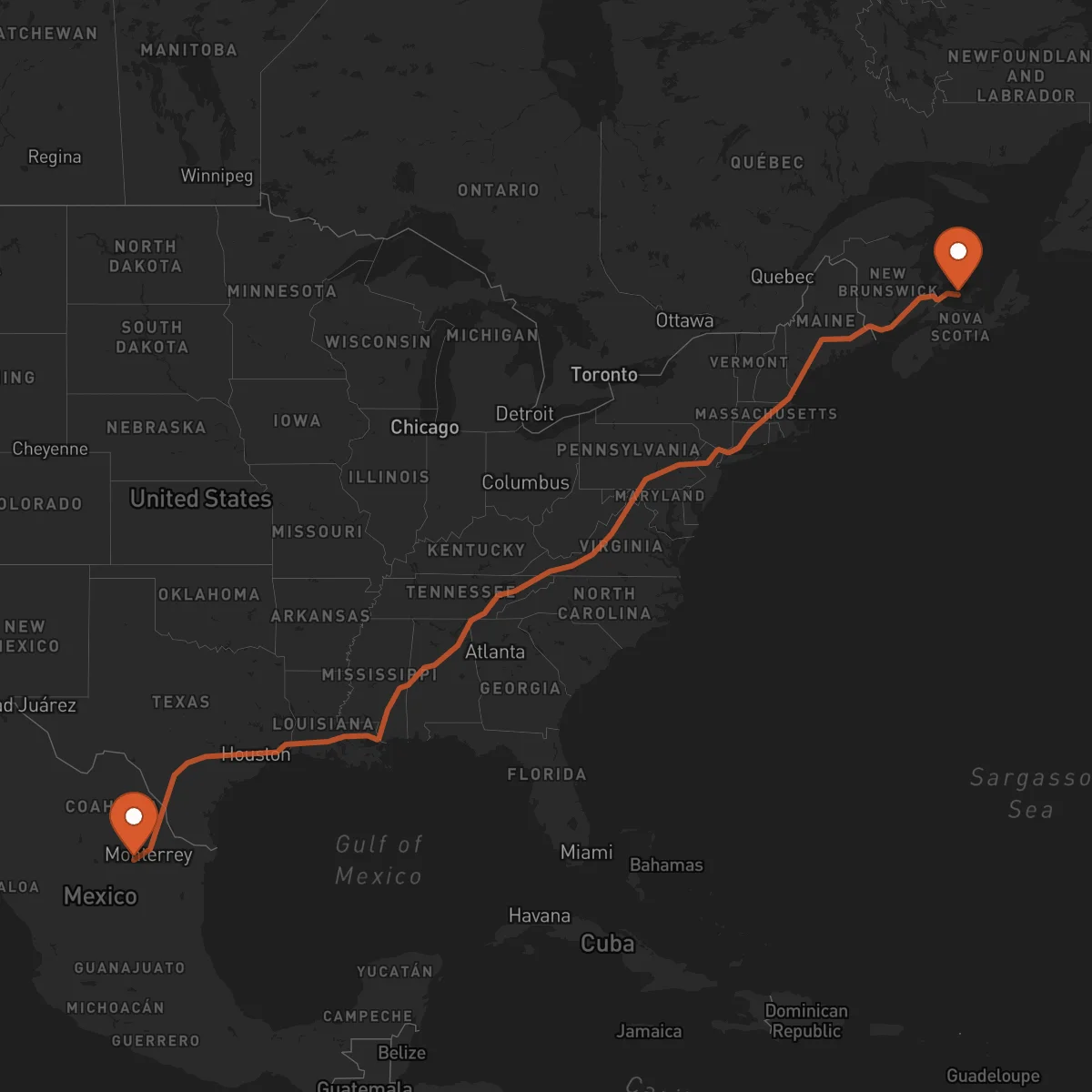 Ruta Saltillo - Charlottetown