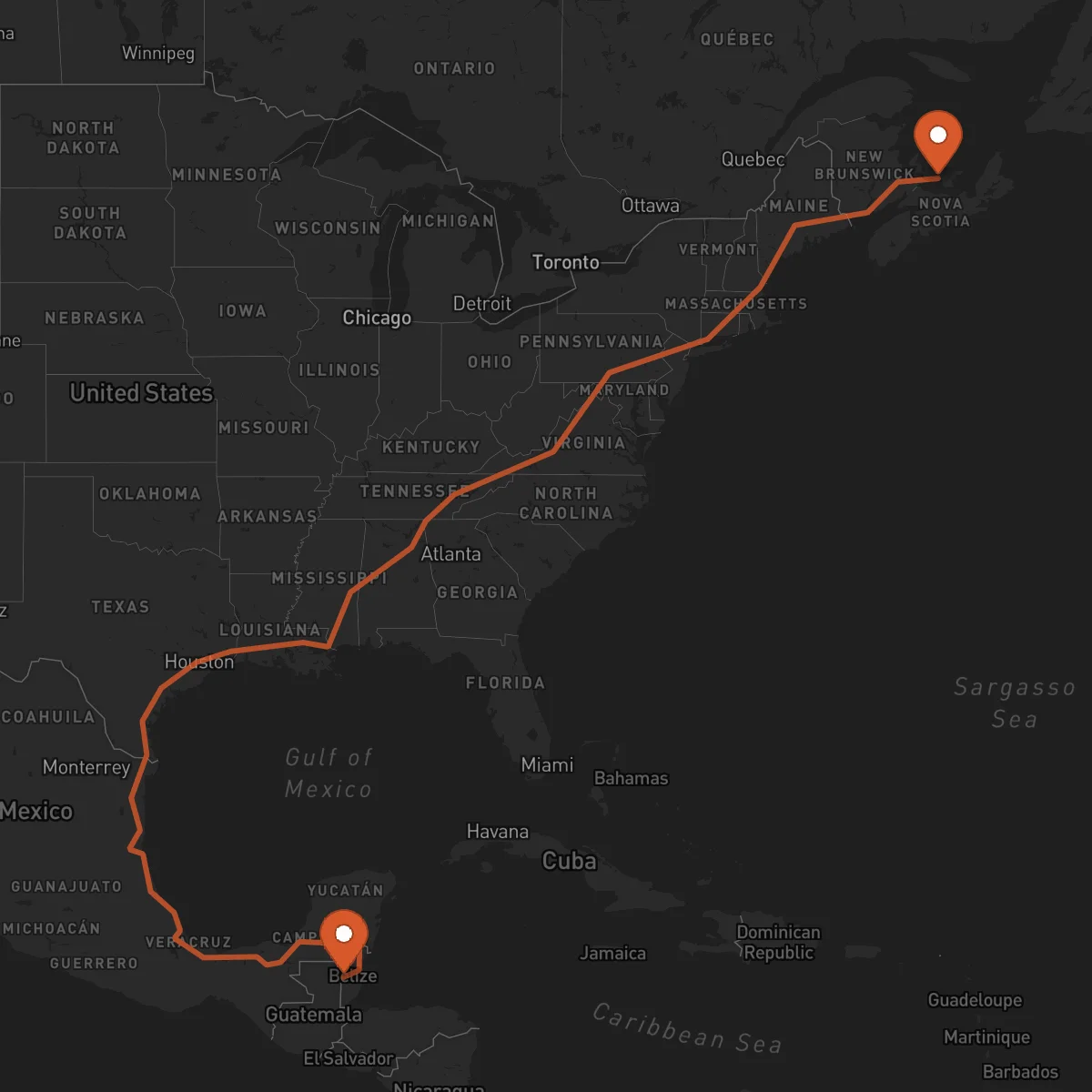 Ruta Charlottetown - San Ignacio
