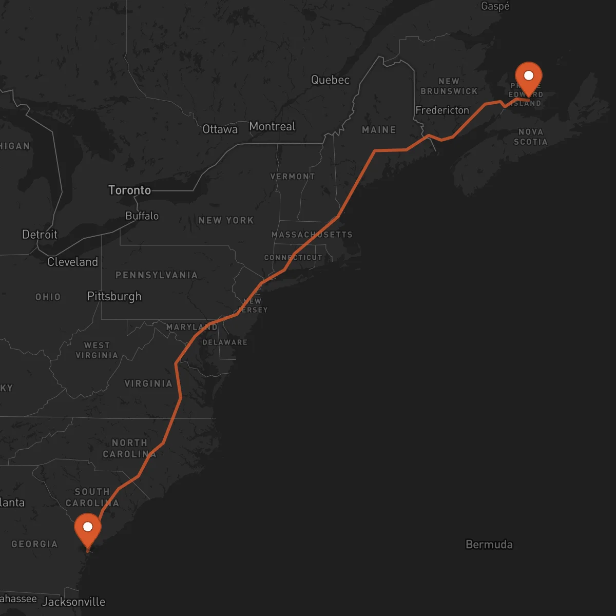 Ruta Charlottetown - Savannah