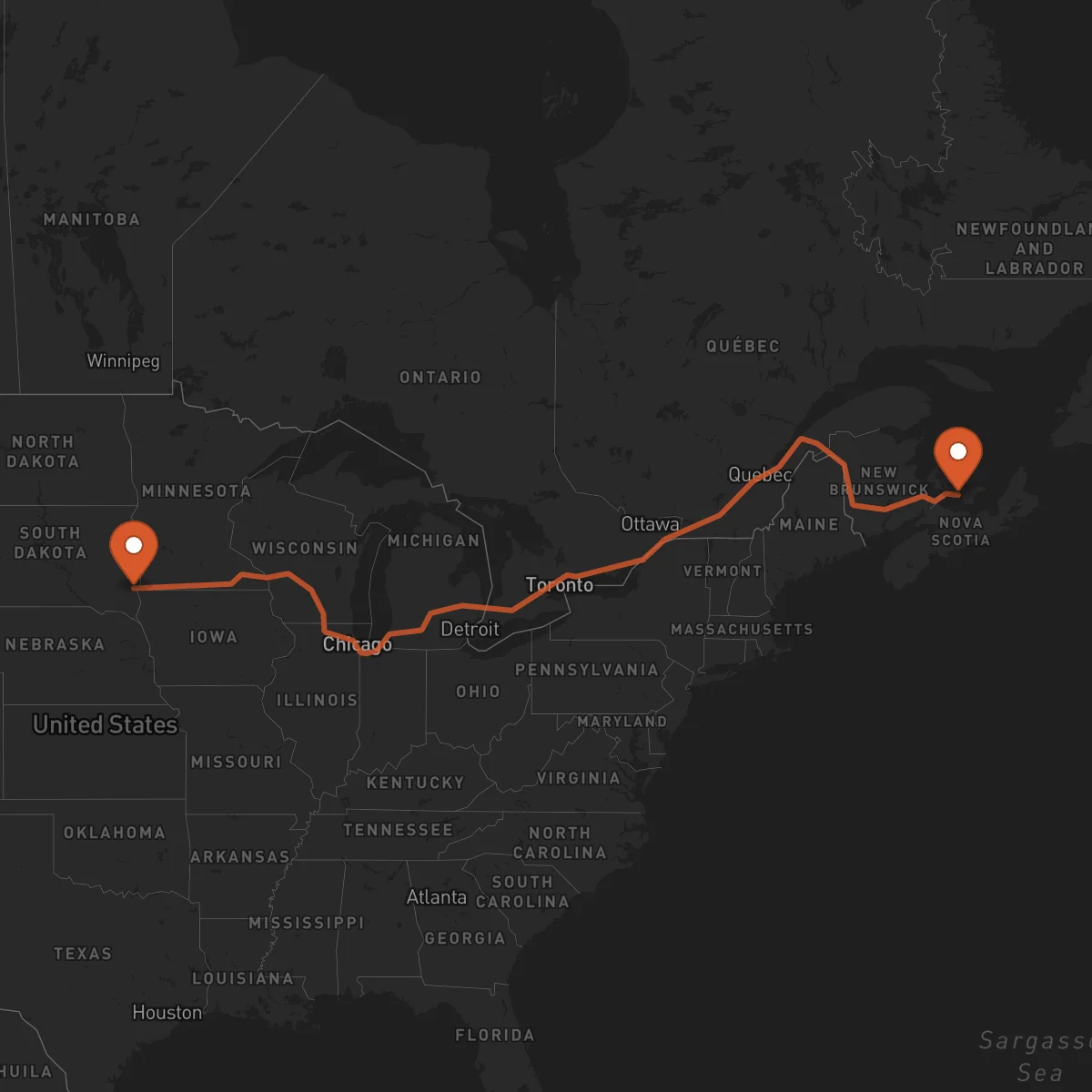 Ruta Charlottetown - Sioux Falls