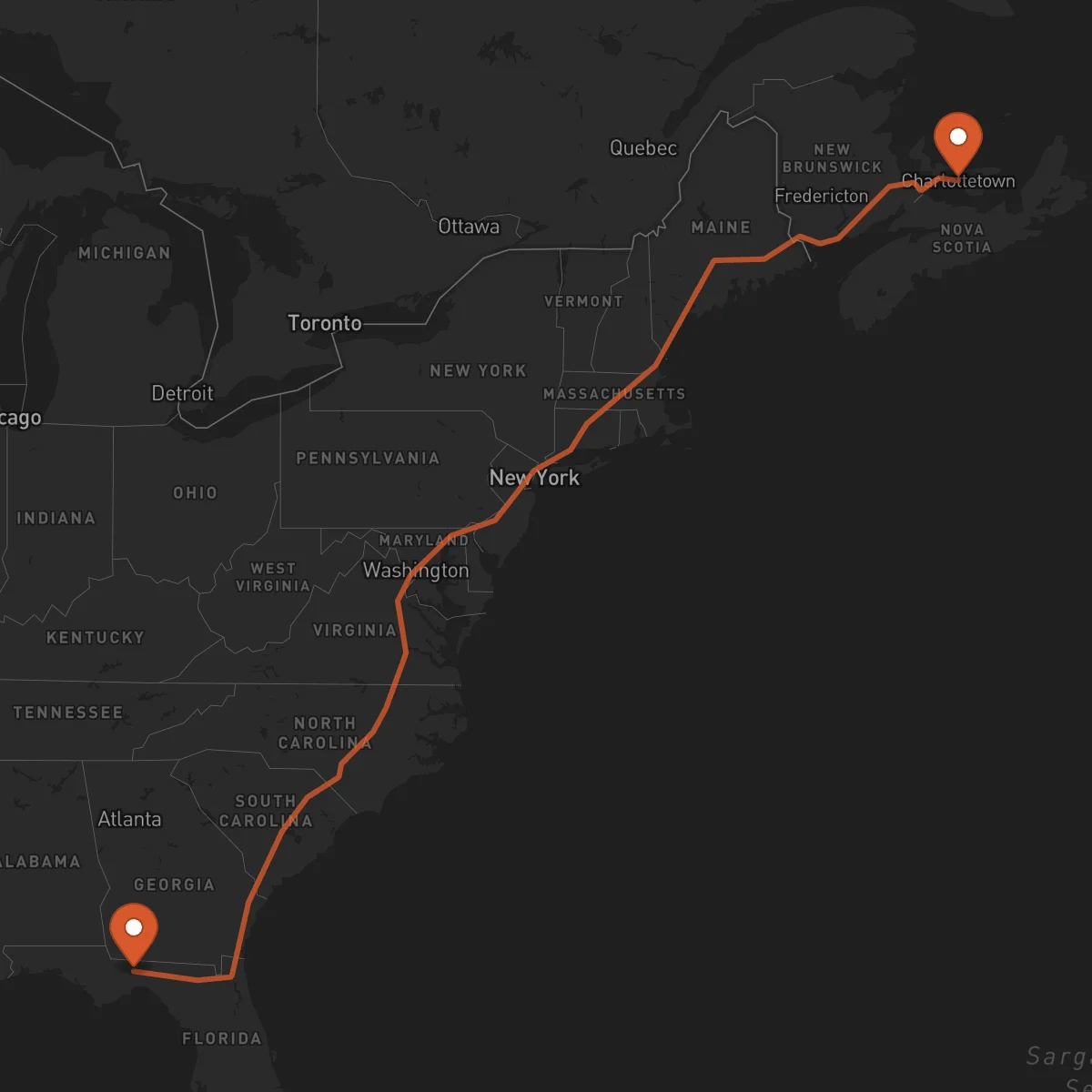 Ruta Charlottetown - Tallahassee