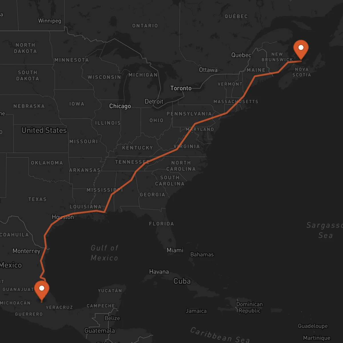 Ruta Charlottetown - Tlaxcala de Xicohténcatl
