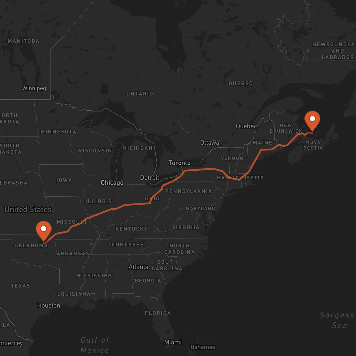 Ruta Charlottetown - Tulsa
