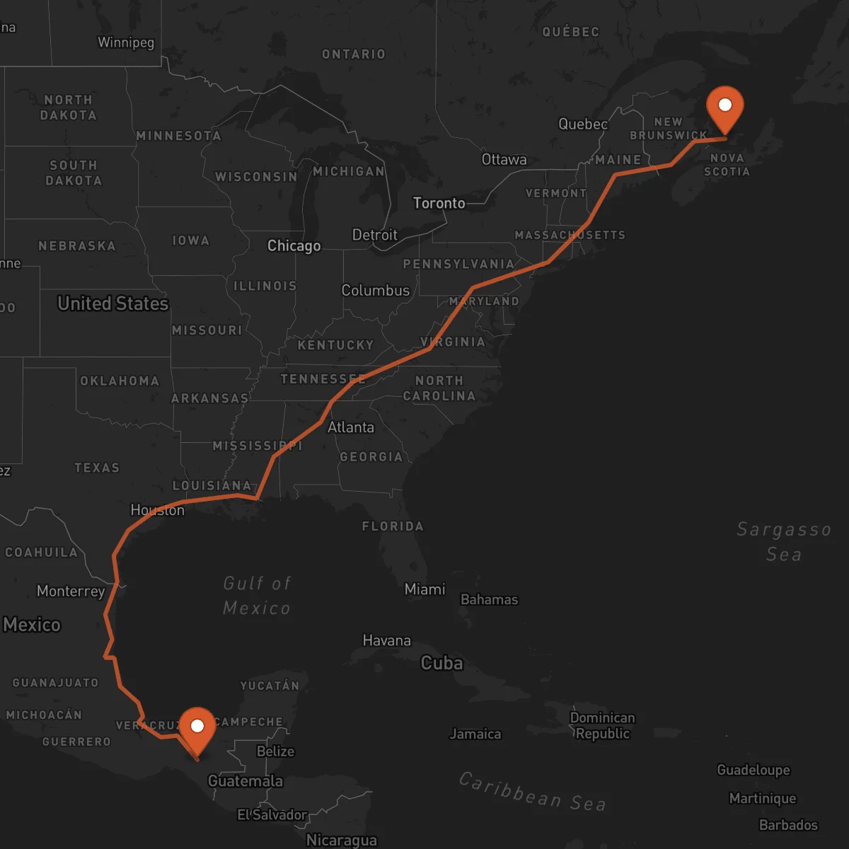 Ruta Tuxtla Gutiérrez - Charlottetown