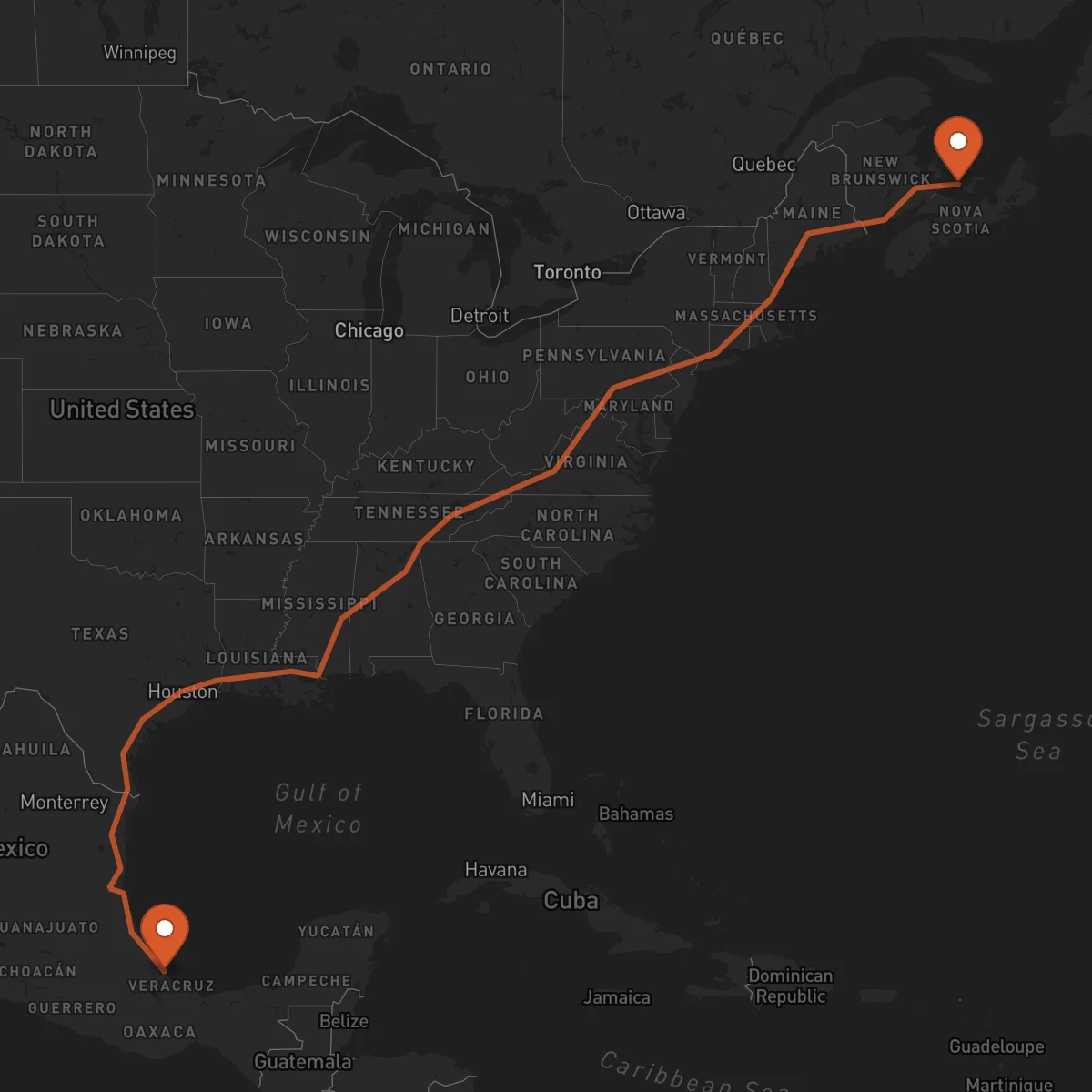 Ruta Veracruz - Charlottetown