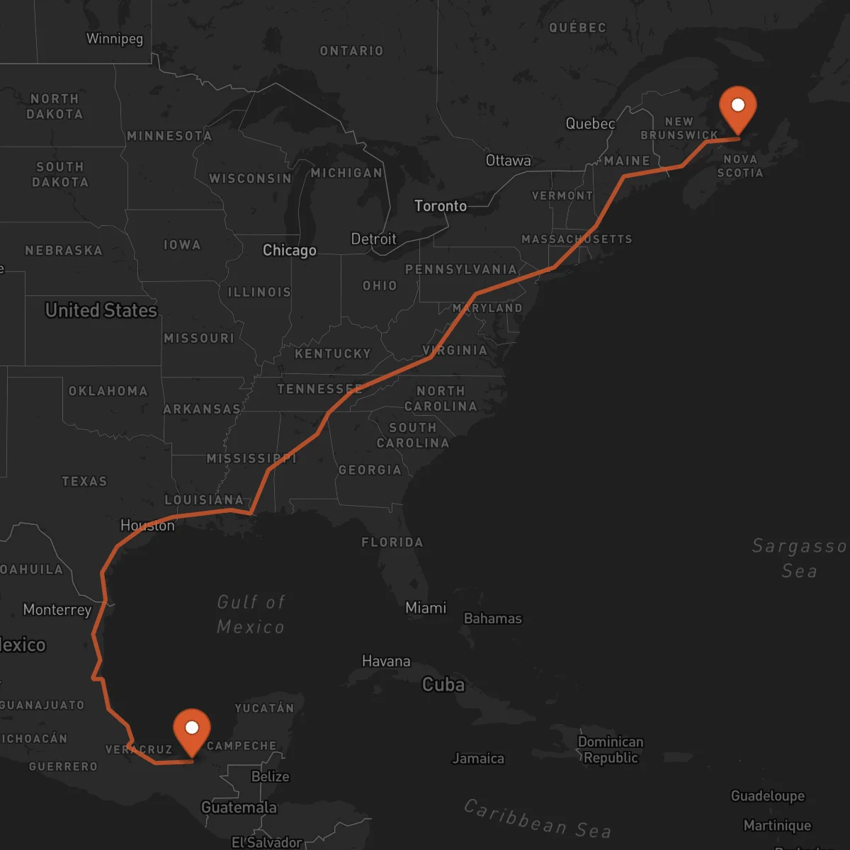 Ruta Charlottetown - Villahermosa