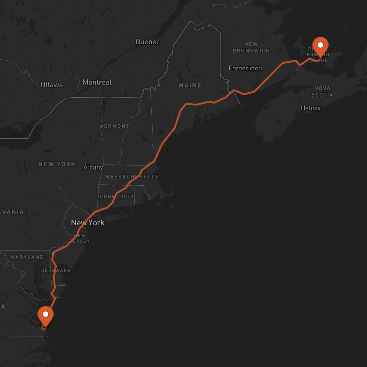 Ruta Charlottetown - Virginia Beach