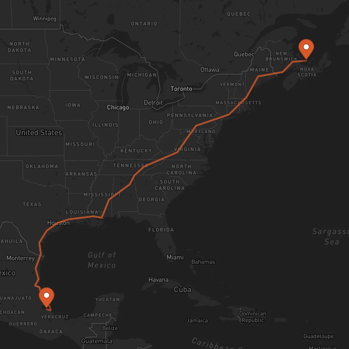 Ruta Charlottetown - Xalapa