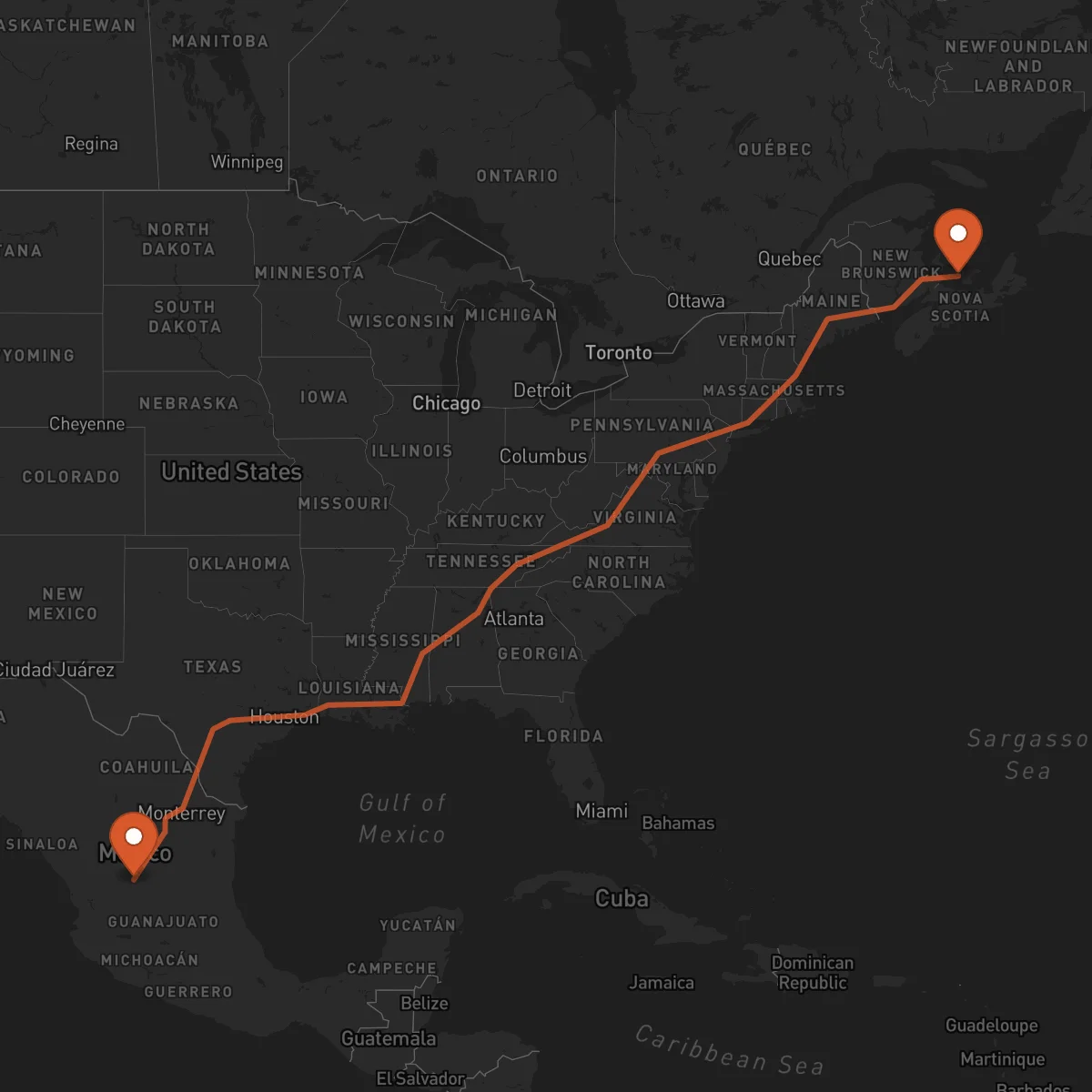 Ruta Zacatecas - Charlottetown